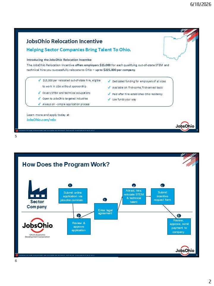 JobsOhio relocation incentive information, slide 2