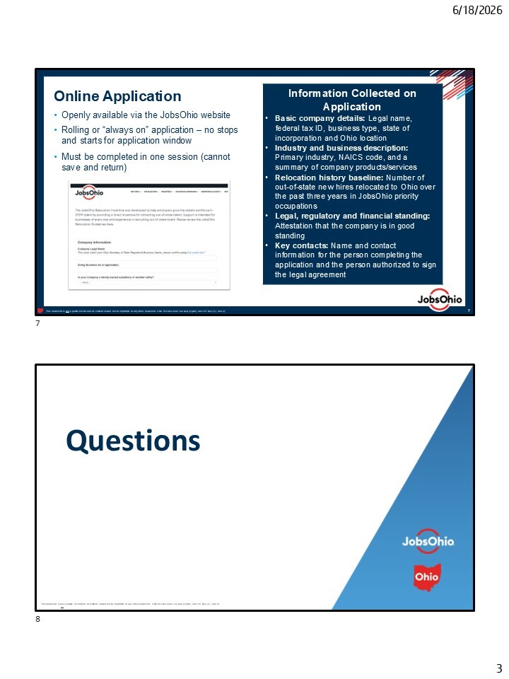 JobsOhio relocation incentive information, slide 3